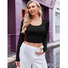 image:imageEkouaer Long Sleeve Crop Tops for Women Scroop Neck Lightweight Basic Base Layer Thermal Undershirts ShirtsA Black
