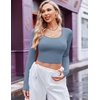 image:imageEkouaer Long Sleeve Crop Tops for Women Scroop Neck Lightweight Basic Base Layer Thermal Undershirts ShirtsA Haze Blue