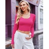 image:imageEkouaer Long Sleeve Crop Tops for Women Scroop Neck Lightweight Basic Base Layer Thermal Undershirts ShirtsA Hot Pink