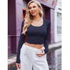 image:imageEkouaer Long Sleeve Crop Tops for Women Scroop Neck Lightweight Basic Base Layer Thermal Undershirts ShirtsA Navy Blue