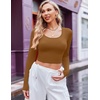 image:imageEkouaer Long Sleeve Crop Tops for Women Scroop Neck Lightweight Basic Base Layer Thermal Undershirts ShirtsLight Brown