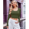 image:imageEkouaer Long Sleeve Crop Tops for Women Scroop Neck Lightweight Basic Base Layer Thermal Undershirts ShirtsOlive Green