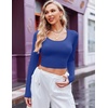 image:imageEkouaer Long Sleeve Crop Tops for Women Scroop Neck Lightweight Basic Base Layer Thermal Undershirts ShirtsRoyal Blue