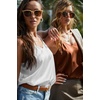 image:imageEkouaer Satin Tank Tops for Women Silk Camisole Tops 2 Pack V Neck Spaghetti Strap Blouse Soft Dressy CamisoleCamelWhite