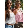 image:imageEkouaer Satin Tank Tops for Women Silk Camisole Tops 2 Pack V Neck Spaghetti Strap Blouse Soft Dressy CamisolePinkWhite