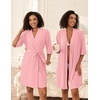 image:imageEkouaer Short Robes for Women Lightweight Bathrobe Kimono Robes Knee Length 34 Sleeve Swiss Polka Dot Soft Robe with PocketsLighy Pink