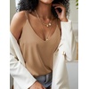 image:imageEkouaer Womens 2Pack Silk Satin Camisole Tank Top V Neck Sexy Cross Back Spaghetti Strap Cami Sleeveless Lounge Tops SXXLWhitekhaki
