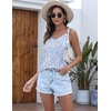 image:imageEkouaer Womens Lace Silk Satin Pajama Tank Tops V Neck Camisole Soft Spaghetti Strap Tops Loose Sleepwear S3XLBlue and White Leaves