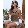 image:imageEkouaer Womens Lace Silk Satin Pajama Tank Tops V Neck Camisole Soft Spaghetti Strap Tops Loose Sleepwear S3XLBrown Leopard