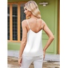 image:imageEkouaer Womens Lace Silk Satin Pajama Tank Tops V Neck Camisole Soft Spaghetti Strap Tops Loose Sleepwear S3XLChampagne  White