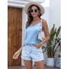 image:imageEkouaer Womens Lace Silk Satin Pajama Tank Tops V Neck Camisole Soft Spaghetti Strap Tops Loose Sleepwear S3XLLight Blue