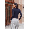 image:imageEkouaer Womens Long Sleeve Shirts Fitted Tops Stretchy Base Layer Basic Tight Thermal Undershirt XSXXLNavy Blue