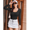image:imageEkouaer Womens Long Sleeve Shirts Square Neck Slim Fit Basic Tops Ribbed Thermal Undershirts Layering TeeBlack