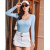 image:imageEkouaer Womens Long Sleeve Shirts Square Neck Slim Fit Basic Tops Ribbed Thermal Undershirts Layering TeeBlue