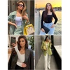 image:imageEkouaer Womens Long Sleeve Shirts Square Neck Slim Fit Basic Tops Ribbed Thermal Undershirts Layering TeeBrown