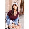 image:imageEkouaer Womens Long Sleeve Shirts Square Neck Slim Fit Basic Tops Ribbed Thermal Undershirts Layering TeeBurgundy