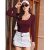 image:imageEkouaer Womens Long Sleeve Shirts Square Neck Slim Fit Basic Tops Ribbed Thermal Undershirts Layering TeeBurgundy
