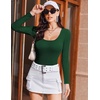 image:imageEkouaer Womens Long Sleeve Shirts Square Neck Slim Fit Basic Tops Ribbed Thermal Undershirts Layering TeeDeep Green