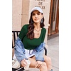 image:imageEkouaer Womens Long Sleeve Shirts Square Neck Slim Fit Basic Tops Ribbed Thermal Undershirts Layering TeeDeep Green