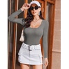 image:imageEkouaer Womens Long Sleeve Shirts Square Neck Slim Fit Basic Tops Ribbed Thermal Undershirts Layering TeeGrey