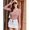 image:imageEkouaer Womens Long Sleeve Shirts Square Neck Slim Fit Basic Tops Ribbed Thermal Undershirts Layering TeeMisty Rose