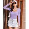 image:imageEkouaer Womens Long Sleeve Shirts Square Neck Slim Fit Basic Tops Ribbed Thermal Undershirts Layering TeePurple