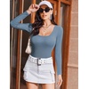 image:imageEkouaer Womens Long Sleeve Shirts Square Neck Slim Fit Basic Tops Ribbed Thermal Undershirts Layering TeeSalvia Blue