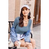 image:imageEkouaer Womens Long Sleeve Shirts Square Neck Slim Fit Basic Tops Ribbed Thermal Undershirts Layering TeeSalvia Blue
