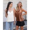 image:imageEkouaer Womens Silk Satin Cami Tank Top 2026 Mesh VNeck Adjustable Strap Sleeveless Summer Camisole Blouse2light BrownWhite