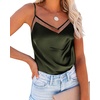 image:imageEkouaer Womens Silk Satin Cami Tank Top 2026 Mesh VNeck Adjustable Strap Sleeveless Summer Camisole BlouseArmy Green