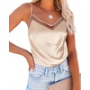 image:imageEkouaer Womens Silk Satin Cami Tank Top 2026 Mesh VNeck Adjustable Strap Sleeveless Summer Camisole BlouseChampagne