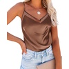 image:imageEkouaer Womens Silk Satin Cami Tank Top 2026 Mesh VNeck Adjustable Strap Sleeveless Summer Camisole BlouseCoffee