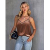 image:imageEkouaer Womens Silk Satin Cami Tank Top 2026 Mesh VNeck Adjustable Strap Sleeveless Summer Camisole BlouseCoffee