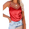 image:imageEkouaer Womens Silk Satin Cami Tank Top 2026 Mesh VNeck Adjustable Strap Sleeveless Summer Camisole BlouseDark Red Leopard