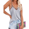image:imageEkouaer Womens Silk Satin Cami Tank Top 2026 Mesh VNeck Adjustable Strap Sleeveless Summer Camisole BlouseGrey