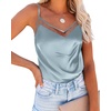 image:imageEkouaer Womens Silk Satin Cami Tank Top 2026 Mesh VNeck Adjustable Strap Sleeveless Summer Camisole BlouseLight Blue
