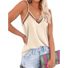 image:imageEkouaer Womens Silk Satin Cami Tank Top 2026 Mesh VNeck Adjustable Strap Sleeveless Summer Camisole BlouseLight Brown