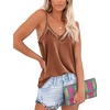 image:imageEkouaer Womens Silk Satin Cami Tank Top 2026 Mesh VNeck Adjustable Strap Sleeveless Summer Camisole BlouseLight Coffee