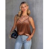 image:imageEkouaer Womens Silk Satin Cami Tank Top 2026 Mesh VNeck Adjustable Strap Sleeveless Summer Camisole BlouseLight Coffee