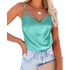 image:imageEkouaer Womens Silk Satin Cami Tank Top 2026 Mesh VNeck Adjustable Strap Sleeveless Summer Camisole BlouseLight Green
