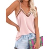 image:imageEkouaer Womens Silk Satin Cami Tank Top 2026 Mesh VNeck Adjustable Strap Sleeveless Summer Camisole BlouseLight Pink