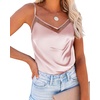 image:imageEkouaer Womens Silk Satin Cami Tank Top 2026 Mesh VNeck Adjustable Strap Sleeveless Summer Camisole BlouseLight Pink