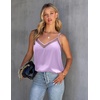 image:imageEkouaer Womens Silk Satin Cami Tank Top 2026 Mesh VNeck Adjustable Strap Sleeveless Summer Camisole BlouseLilac