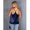 image:imageEkouaer Womens Silk Satin Cami Tank Top 2026 Mesh VNeck Adjustable Strap Sleeveless Summer Camisole BlouseNavy Blue