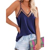 image:imageEkouaer Womens Silk Satin Cami Tank Top 2026 Mesh VNeck Adjustable Strap Sleeveless Summer Camisole BlouseNavy Blue