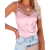 image:imageEkouaer Womens Silk Satin Cami Tank Top 2026 Mesh VNeck Adjustable Strap Sleeveless Summer Camisole BlousePink