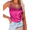image:imageEkouaer Womens Silk Satin Cami Tank Top 2026 Mesh VNeck Adjustable Strap Sleeveless Summer Camisole BlouseRose Red