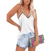 image:imageEkouaer Womens Silk Satin Cami Tank Top 2026 Mesh VNeck Adjustable Strap Sleeveless Summer Camisole BlouseWhite