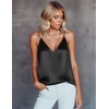 image:imageEkouaer Womens Silk Satin Camisole Tank Tops V Neck Sleeveless Spaghetti Straps Blouse Casual Racerback ShirtBlackChampagne