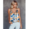 image:imageEkouaer Womens Silk Satin Camisole Tank Tops V Neck Sleeveless Spaghetti Straps Blouse Casual Racerback ShirtFlower Print